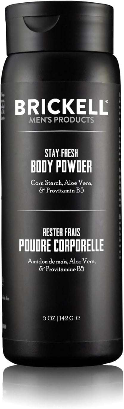 Brickell Men's Products Stay Fresh Body Powder for Men, Talc-Free, Absorbs Sweat, Keeps Skin Dry, with Aloe, Pro-Vitamin B5, and Corn Starch, 5 oz, Scented