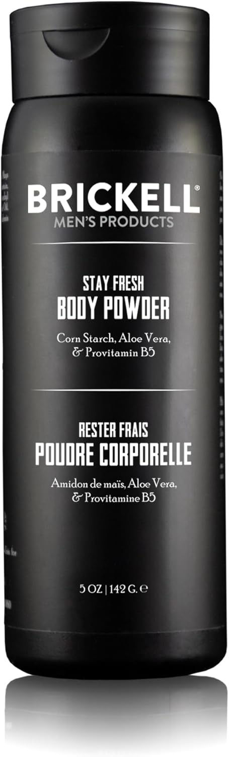Brickell Men's Products Stay Fresh Body Powder for Men, Talc-Free, Absorbs Sweat, Keeps Skin Dry, With Aloe, Pro-Vitamin B5, and Corn Starch, 5 oz, Unscented