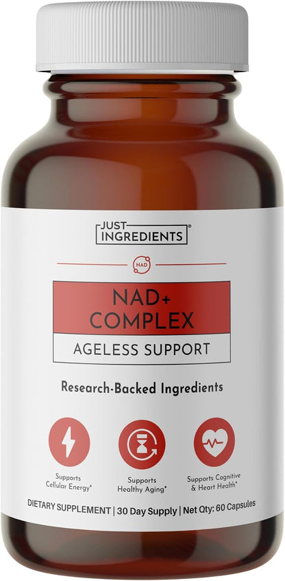 JUST INGREDIENTS NAD+ Supplement - Cellular Energy & Resveratrol Support - 60 Capsules