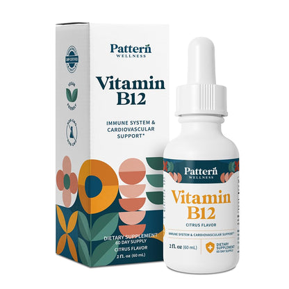 Pattern Wellness Vitamin B12 5000 mcg – Sublingual Liquid Drops – Methylcobalamin, Supports Energy & Immune Health – Vegan Citrus Flavor – 2 fl. oz (60mL), 3rd Party Lab Tested