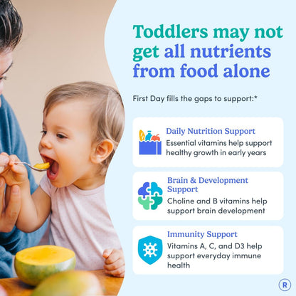 Toddler Multivitamin Gummies for Ages 2 & 3 – No Fake Sugars, No Artificial Colors, No Fillers – Choline, 10 Essential Nutrients, 21 Organic Superfoods – Clean Label Purity Award – 60 Count | First Day toddler vitamins for ages 2-3: vegan toddler vitamin