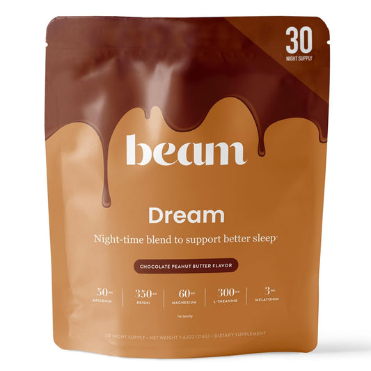 BEAM Dream Sleep Powder – Magnesium Sleep Aid for Adults with Melatonin, L-Theanine, Reishi Mushroom & Apigenin, Sleep Supplement, Sleep Cocoa Hot Chocolate Drink Mix, Brownie Batter, 30 Servings