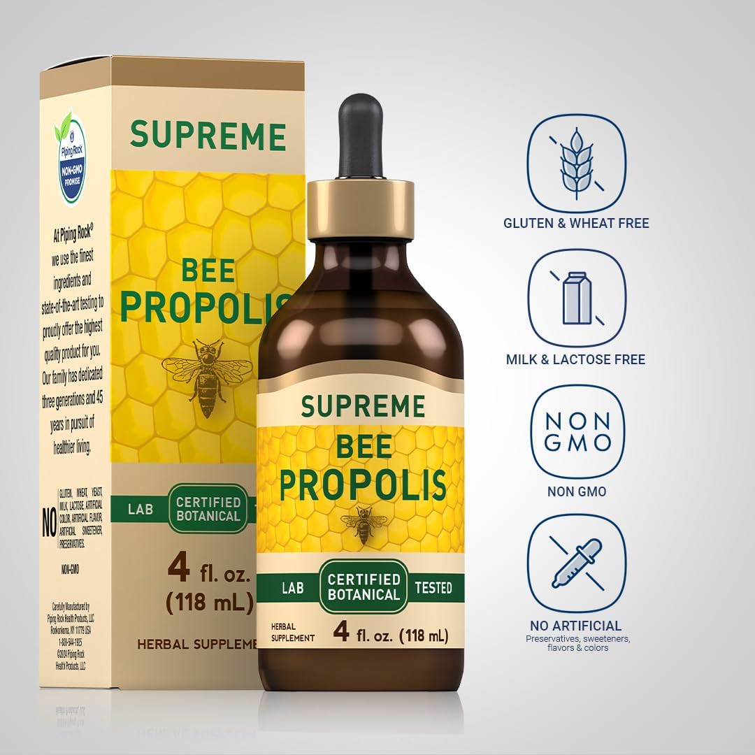 Piping Rock Bee Propolis Extract Tincture | 4 Fl Oz | Certified Botanical Liquid Drops | Non-GMO, Gluten Free Supplement