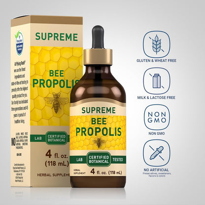 Piping Rock Bee Propolis Extract Tincture | 4 Fl Oz | Certified Botanical Liquid Drops | Non-GMO, Gluten Free Supplement