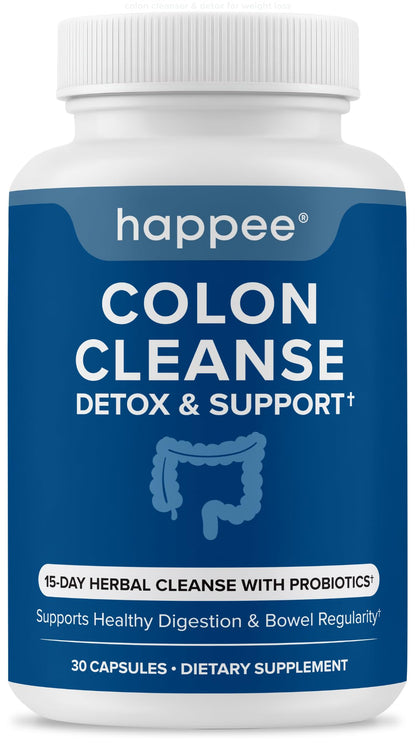 Happee Colon Cleanser & Detox for Weight Loss & GLP-1 Support - 15 Day Colon Cleanse Pills & Gut Support Probiotics Women Men - Fast Natural Laxatives Constipation Relief
