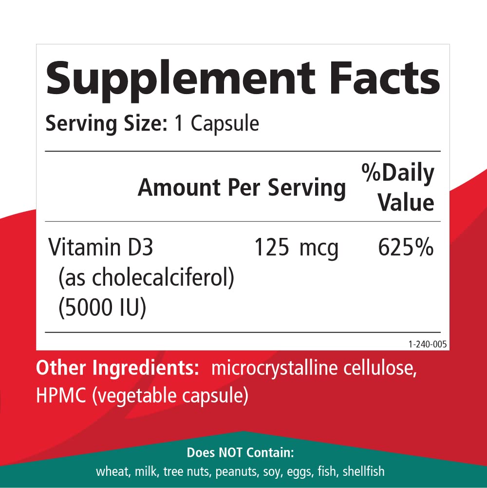 Pure Essence Labs Vitamin D - 5000 IU of Vitamin D from 100% Pure Cholecalciferol - 30 Vegetarian Capsules