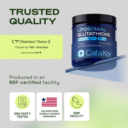 Cata-Kor Liposomal Glutathione 1000mg – Ultra High Absorption with Resveratrol, Vitamin C, Selenium & Vitamin B2 – Antioxidant Support for Immune Support & Healthy Aging – (60 Count (Pack of 1))
