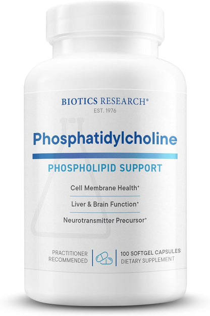 BIOTICS RESEARCH Phosphatidylcholine 420 mg/softgel, Healthy Cognitive Function, Derived from Lecithin, Contains Choline for Neurotransmitter Acetylcholine, 100 Servings