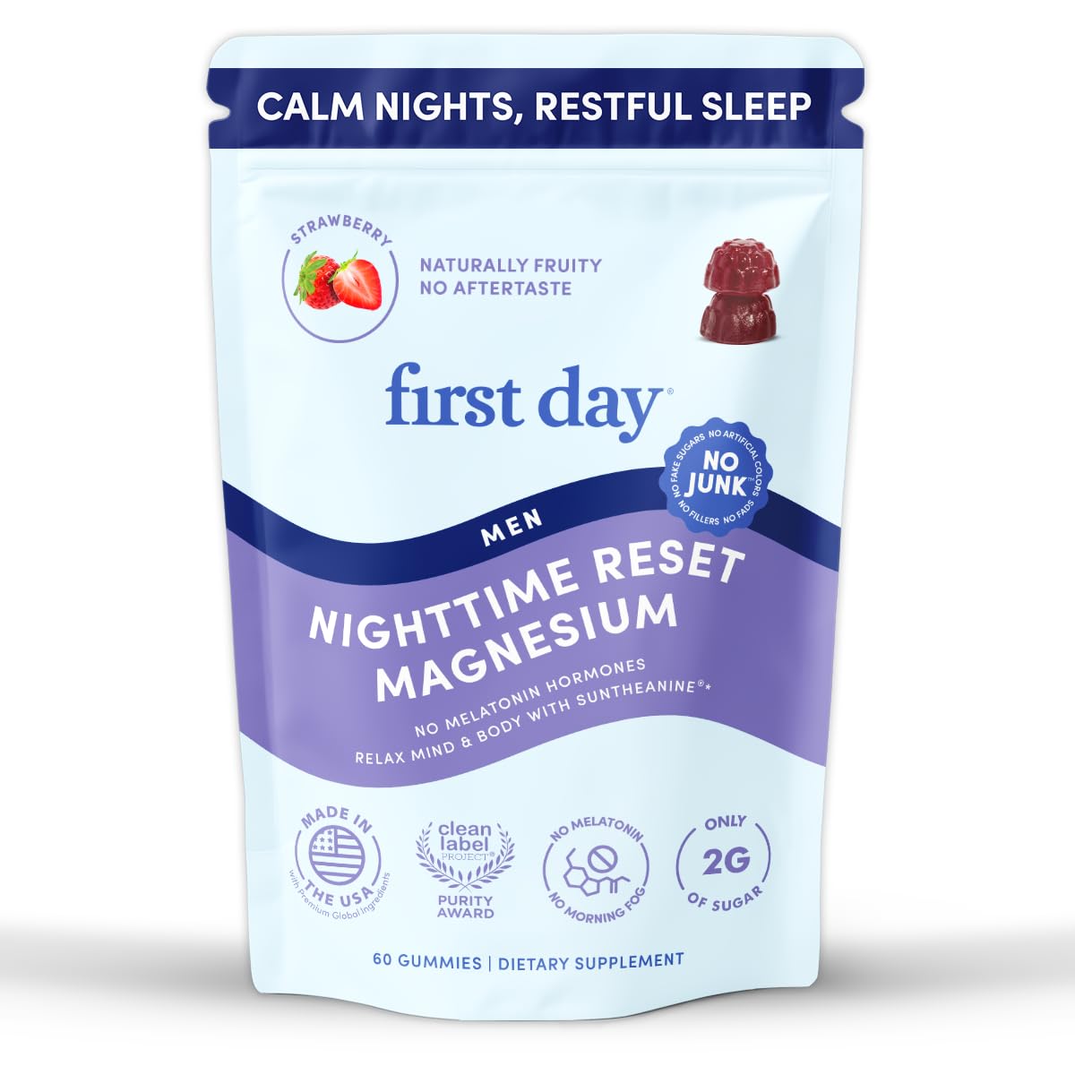 FIRST DAY Magnesium Gummies for Women, L-Theanine, Melatonin-Free, 60ct