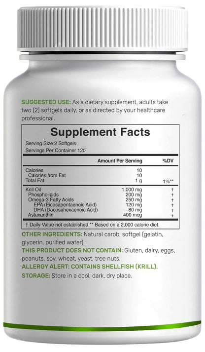 DEAL SUPPLEMENT Antarctic Krill Oil, 1,000mg Per Serving, 240 Softgels – Mercury Free, No Fishy Taste – Rich in Omega-3s, EPA, DHA, Astaxanthin, & Phospholipids – Non-GMO, No Gluten