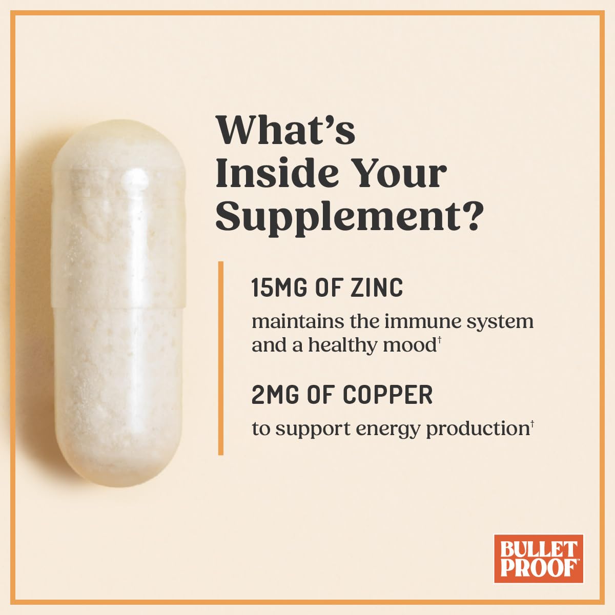 Bulletproof Zinc with Copper Capsules, 60 Count, Minerals and Antioxidant Supplement for Immunity and Mood