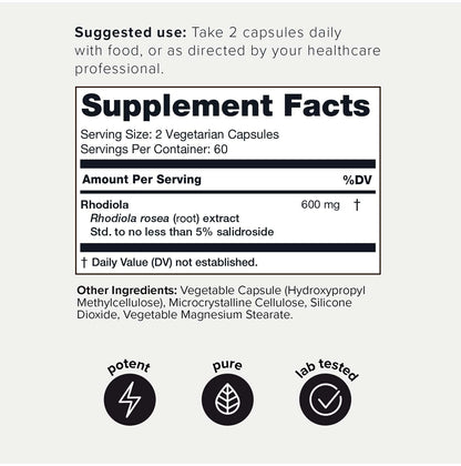 Toniiq Triple-Strength 600mg Rhodiola Rosea - 120 Capsules - 5% Salidroside Concentrat