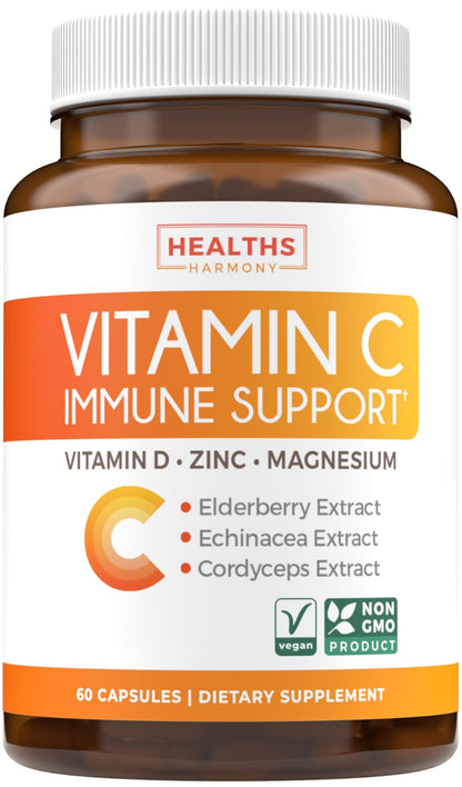 Vegan Vitamin C Gummies for Adults - Immune Support Gummies with Chewable Vitamin C 500mg per Serving for Daily and Seasonal Wellness - High Potency Non-GMO Formula - Orange Flavor (1 Month Supply)
