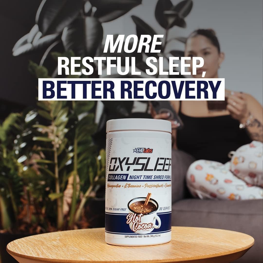 EHP Labs OxySleep Collagen Peptides Powder Night Time Shred - Promotes Deep Sleep & Shredding, Skin, Bones & Muscle Support, Pasture-Raised Bovine Collagen, Type I & III, 30 Servings (Hot Cocoa)