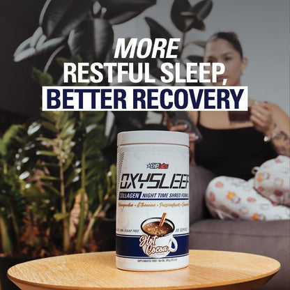 EHP Labs OxySleep Collagen Peptides Powder Night Time Shred - Promotes Deep Sleep & Shredding, Skin, Bones & Muscle Support, Pasture-Raised Bovine Collagen, Type I & III, 30 Servings (Hot Cocoa)