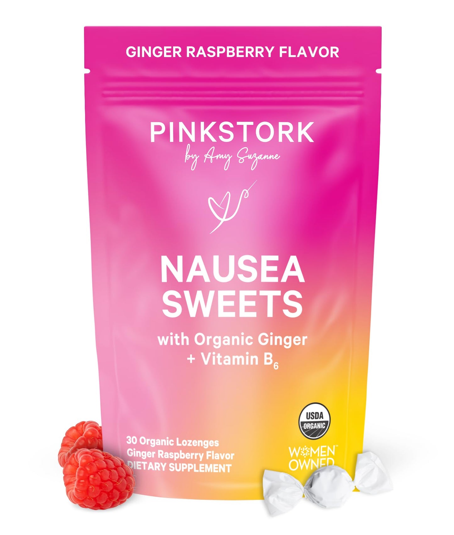 Pink Stork Organic Peppermint Sweets, Peppermint, 30 Candies | Morning Sickness Support, Motion Sickness Support, Added Vitamin B6, 1st Trimester Pregnancy Must Haves, Wrapped