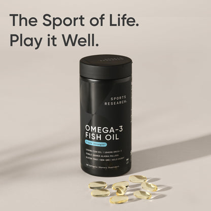 Sports Research® Omega-3 Fish Oil 1250 - Triple Strength Fish Oil Supplement from Wild Alaska Pollock - MSC Certified Sustainable · Non-GMO · Soy Free - 90 Softgel Capsules