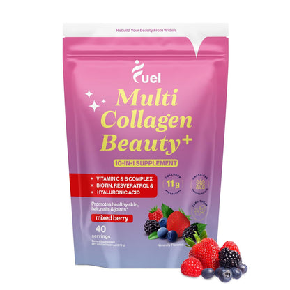 Fuel Multi Collagen Peptides Powder – 20g Hydrolyzed Collagen Types I, II, III, V & X – Hair, Skin, Nails & Joint Support – Keto & Gluten Free – Unflavored – 40 Servings (16.64oz)