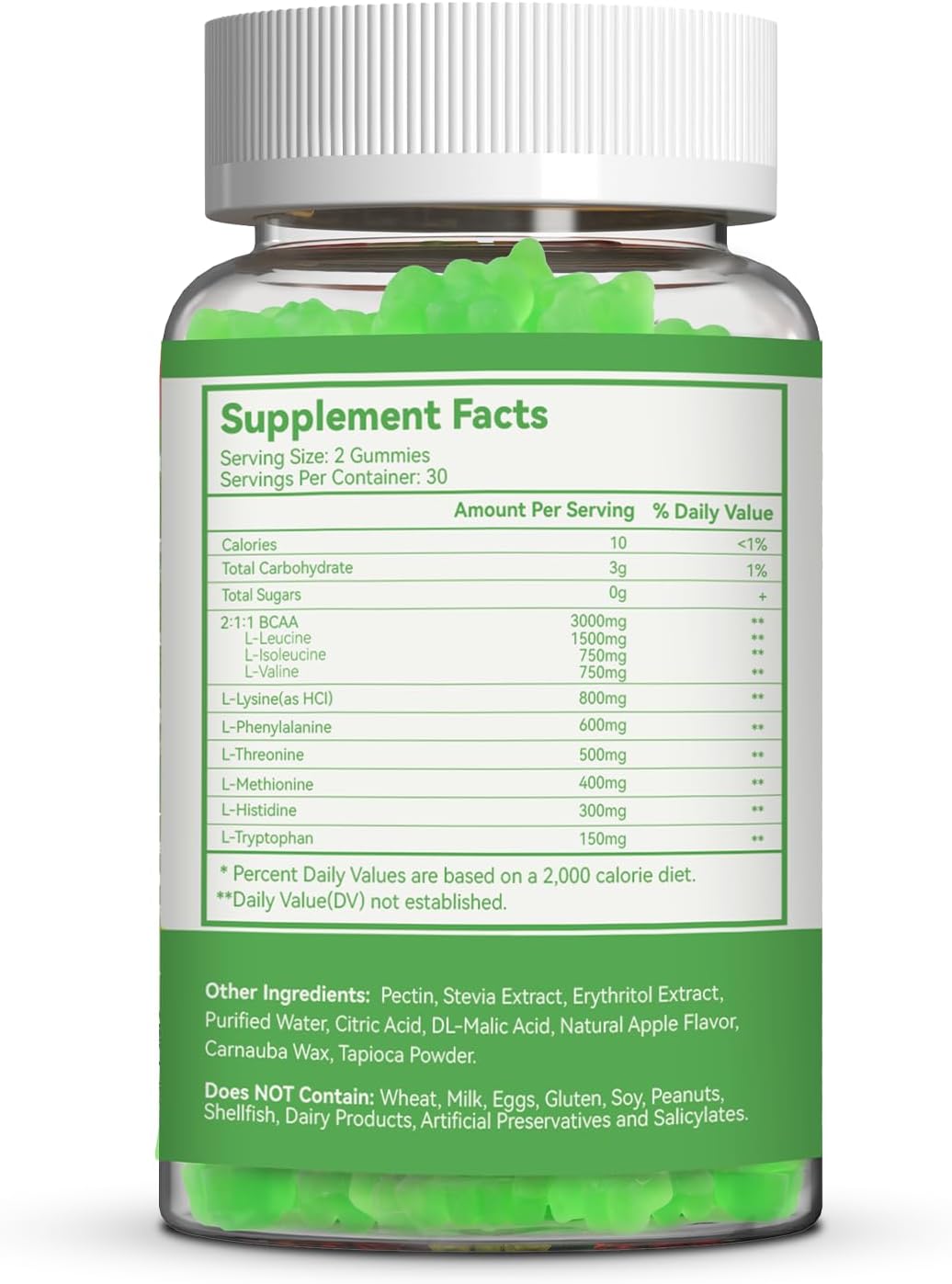 EAA Gummies, Essential Amino Acids, Apple Flavor, 60 Vegan Gummies | All 9 Essential Aminos (EAA) and All Branched-Chain Aminos (BCAAs) for Muscle Recovery, Energy Support, Non-GMO, Gluten Free