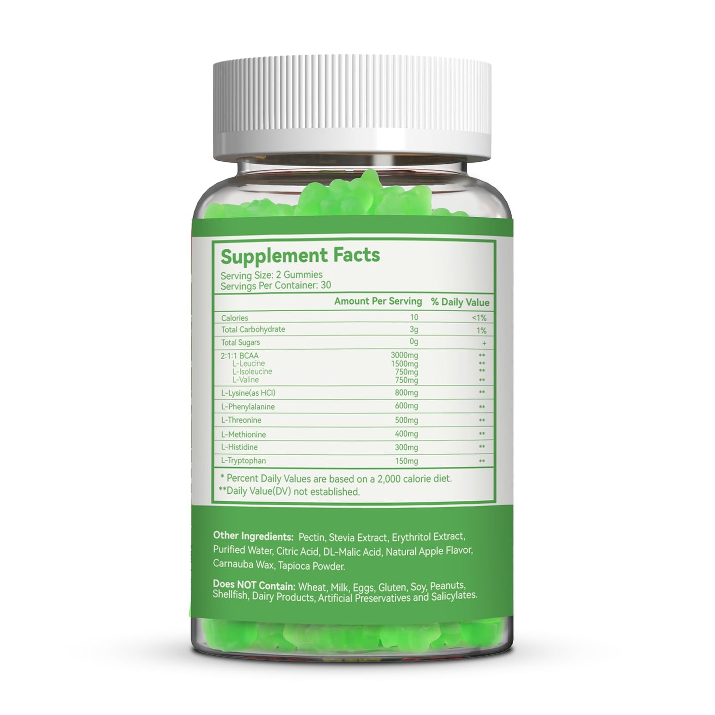 EAA Gummies, Essential Amino Acids, Apple Flavor, 60 Vegan Gummies | All 9 Essential Aminos (EAA) and All Branched-Chain Aminos (BCAAs) for Muscle Recovery, Energy Support, Non-GMO, Gluten Free