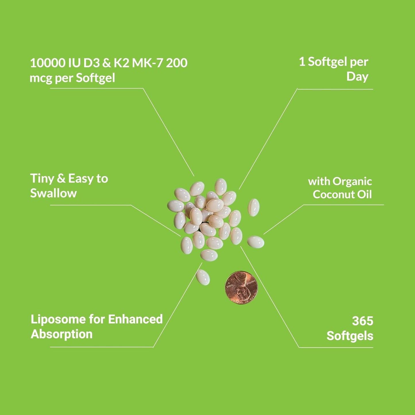 UpNourish Liposomal D3 K2 Vitamin 10000 IU D3 and K2 MK-7 200 mcg - 365 Vitamin D3 k2 (Vitamina D3 con K2) Mini Softgels - Easy to Swallow K2 D3 Vitamin Supplement