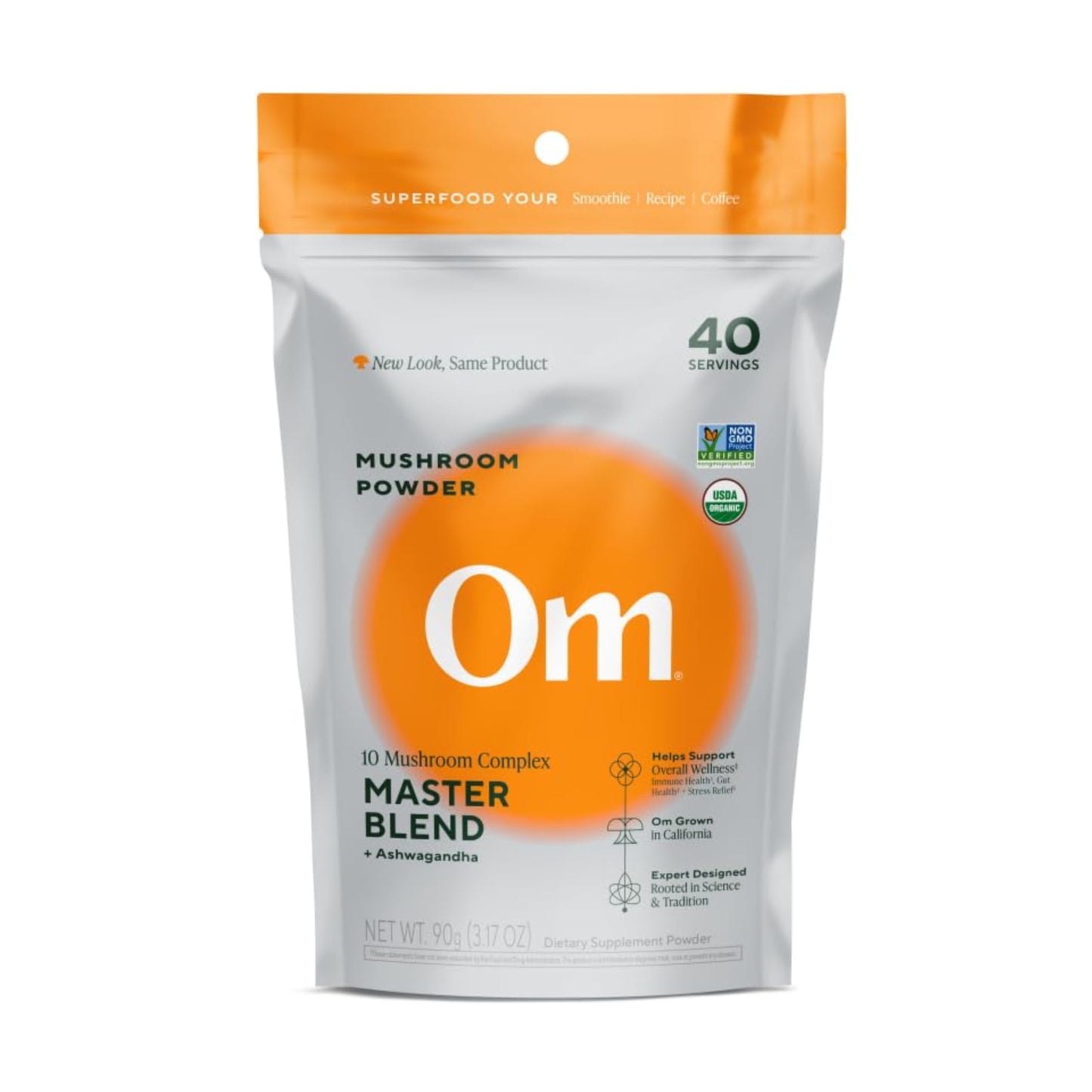 Om Master Blend Mushroom Powder – Organic Mushroom Supplement with 10 Mushrooms and Ashwagandha - Support Immunity, Gut Health & Stress Relief, 3.17 oz (40 Servings)