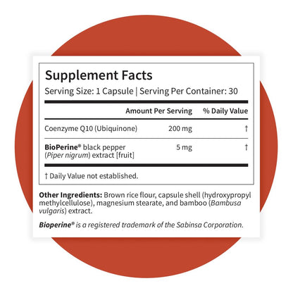 Pattern Wellness CoQ10 – 200mg Ubiquinone with BioPerine® Black Pepper Extract – Cellular Energy & Vitality Support – Non-GMO – 30 Vegan Capsules*