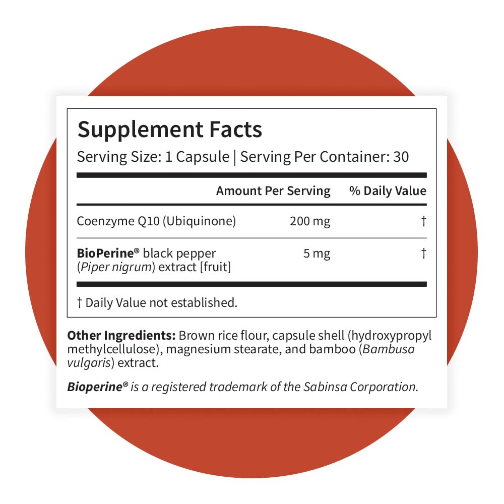 Pattern Wellness CoQ10 – 200mg Ubiquinone with BioPerine® Black Pepper Extract – Cellular Energy & Vitality Support – Non-GMO – 30 Vegan Capsules*