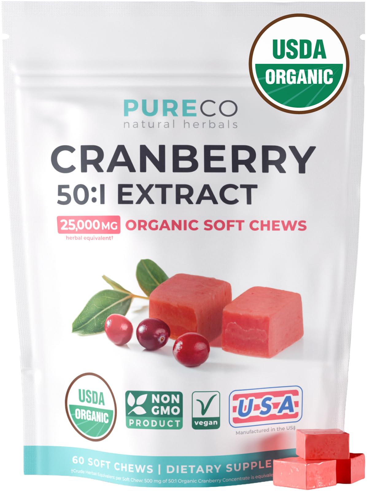 Organic Cranberry Pills - Vegan Supplement for Urinary Tract Health & Kidney Cleanse - Cranberry Pills for Women 500mg 50:1 Cranberry Concentrate Per Serving - Urinary Tract Support - 60 Capsules