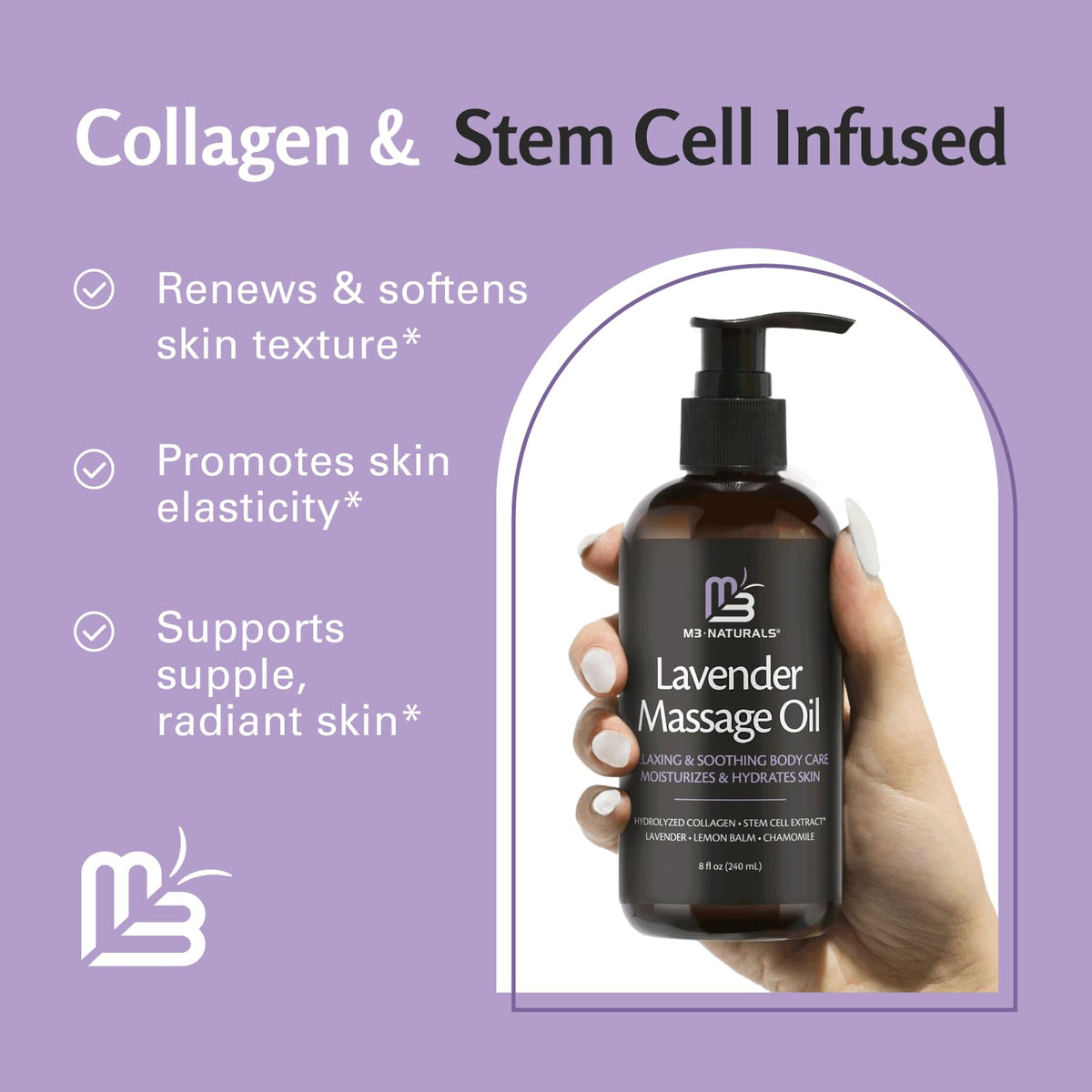 Lavender Massage Oil with Collagen and Stem Cells - Skin Tightening Massage Oil for Mass