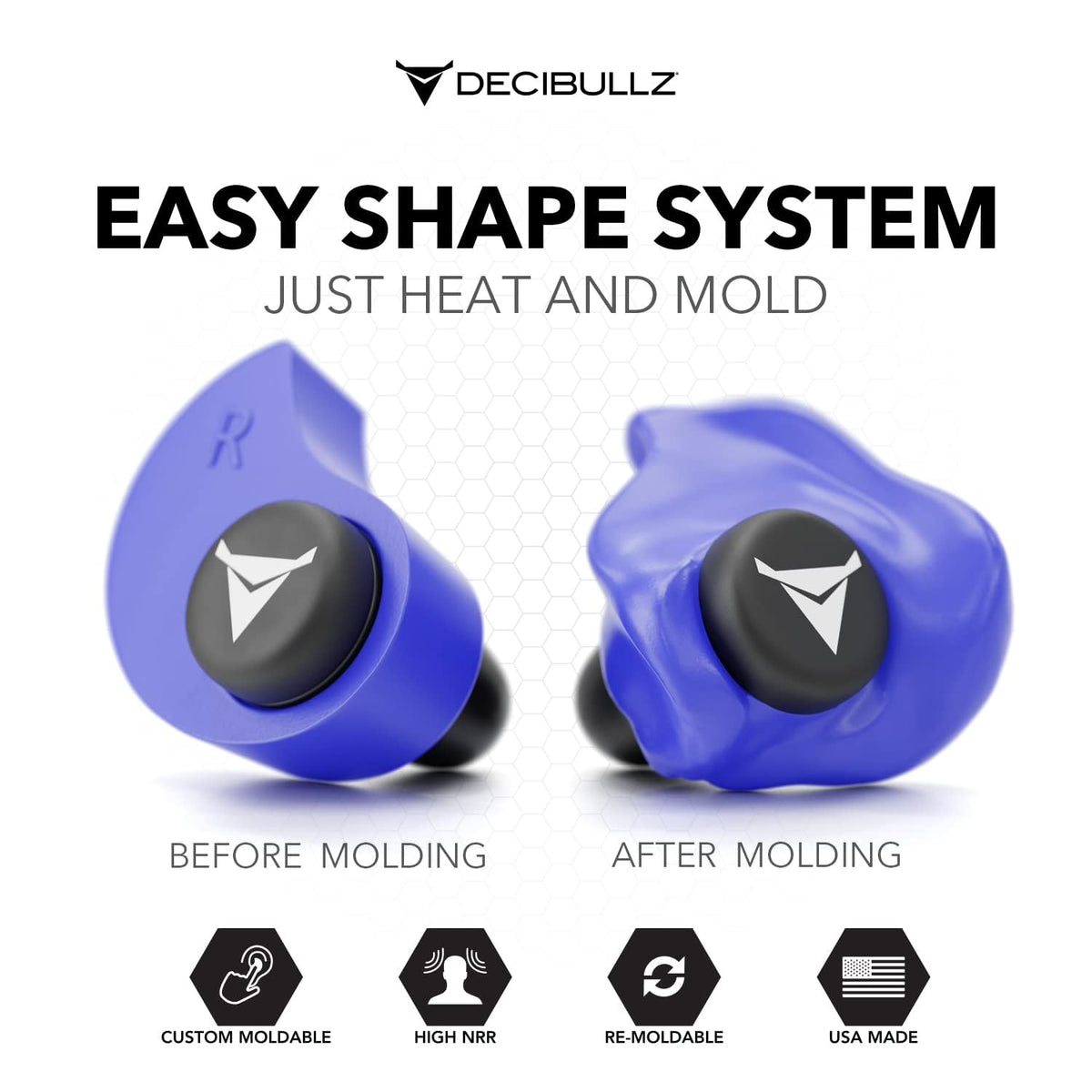 Decibullz - NRR 31 Custom Molded Earplugs, Perfect Fit Ear Protection for Safety, Travel