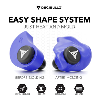 Decibullz - NRR 31 Custom Molded Earplugs, Perfect Fit Ear Protection for Safety, Travel