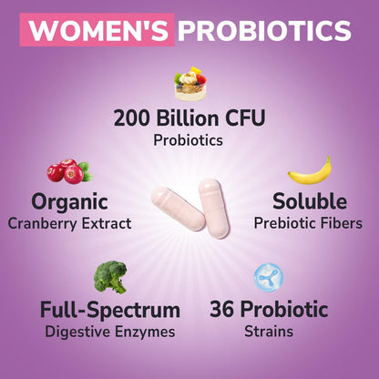 Vitalibre Probiotics for Women 30 Strains, 100B CFUs Vaginal Probiotics | with Digestive Enzymes, Prebiotics & Cranberry for Urinary Tract Health, pH Balance, 30 Veggie Capsules