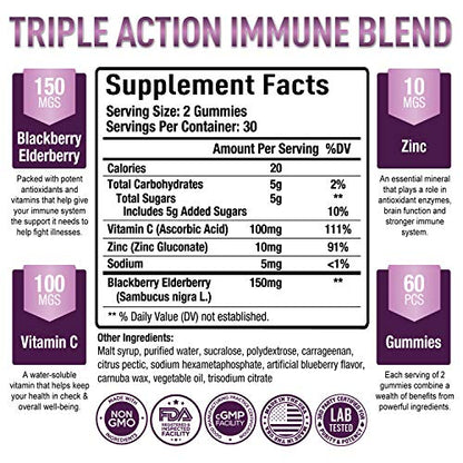 Premium Elderberry Gummies - Sambucus Elderberry Gummies for Adults - Black Elderber