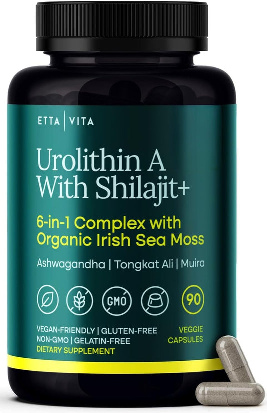 Urolithin-A Complex w Shilajit, Organic Sea Moss, Ashwagandha & Tongkat Ali, Natural Energy, Libido, Hormone Balance, and Focus for Men & Women (Made in USA - 3rd Party Tested