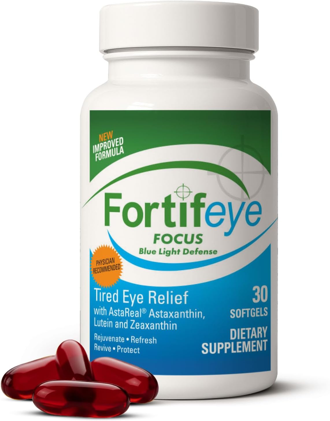 Fortifeye Focus Eye Care Supplement 30 Softgel Capsules - Triple Carotenoid Including Astaxanthin, Lutein, and Zeaxanthin Supplements, Eye Vitamins, Supports Eyes Fatigue and Blue Light Protection