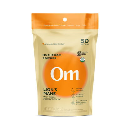 Om Lion’s Mane Mushroom Powder - Organic Mushroom Supplement and Nootropic - Support Memory, Focus and Nerve Health, 7.05 oz (100 Servings)