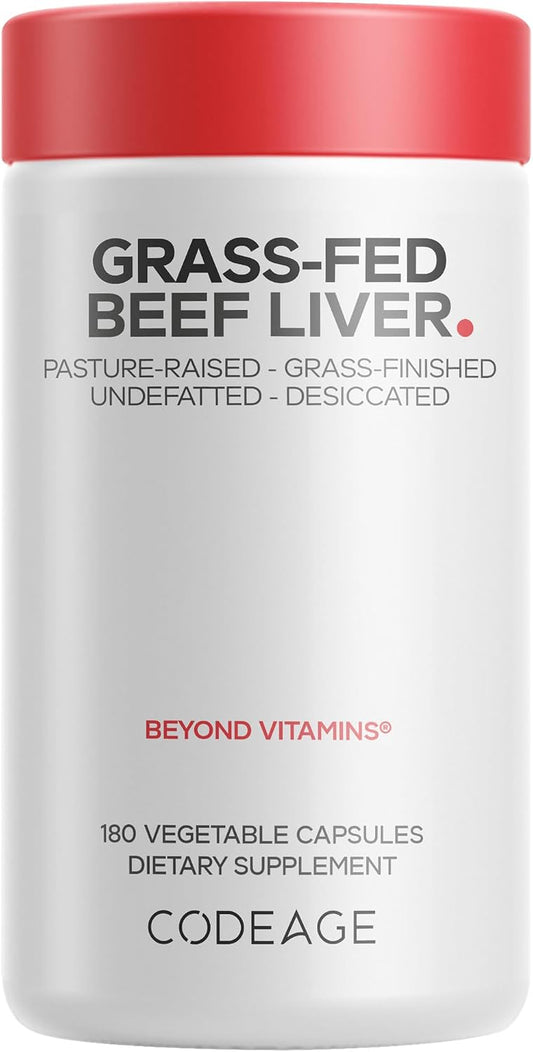 Codeage Beef Liver, Grass-Fed, Freeze Dried, Desiccated, 180 Capsules | Grass-fed, freeze-dried, non-defatted desiccated bovine liver glandular. Pasture raised. Non-GMO.
