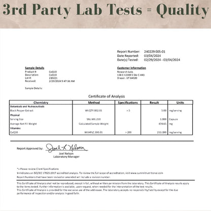 Research Labs 180 Softgels Advanced Absorption 200mg CoQ10 w/Black Pepper Extract. 2 for 1 Ad. Organic, Gluten Free, Heart Health Support, Energy Production, Antioxidant Supplement