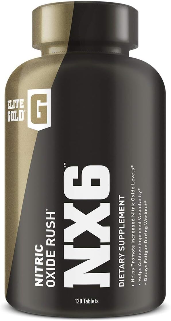 Elite Gold NX6 Nitric Oxide Rush, Pre Workout, Keto, Amino Energy, Beta Alanine, Optimum Nutrient Health, 120 Count Capsules
