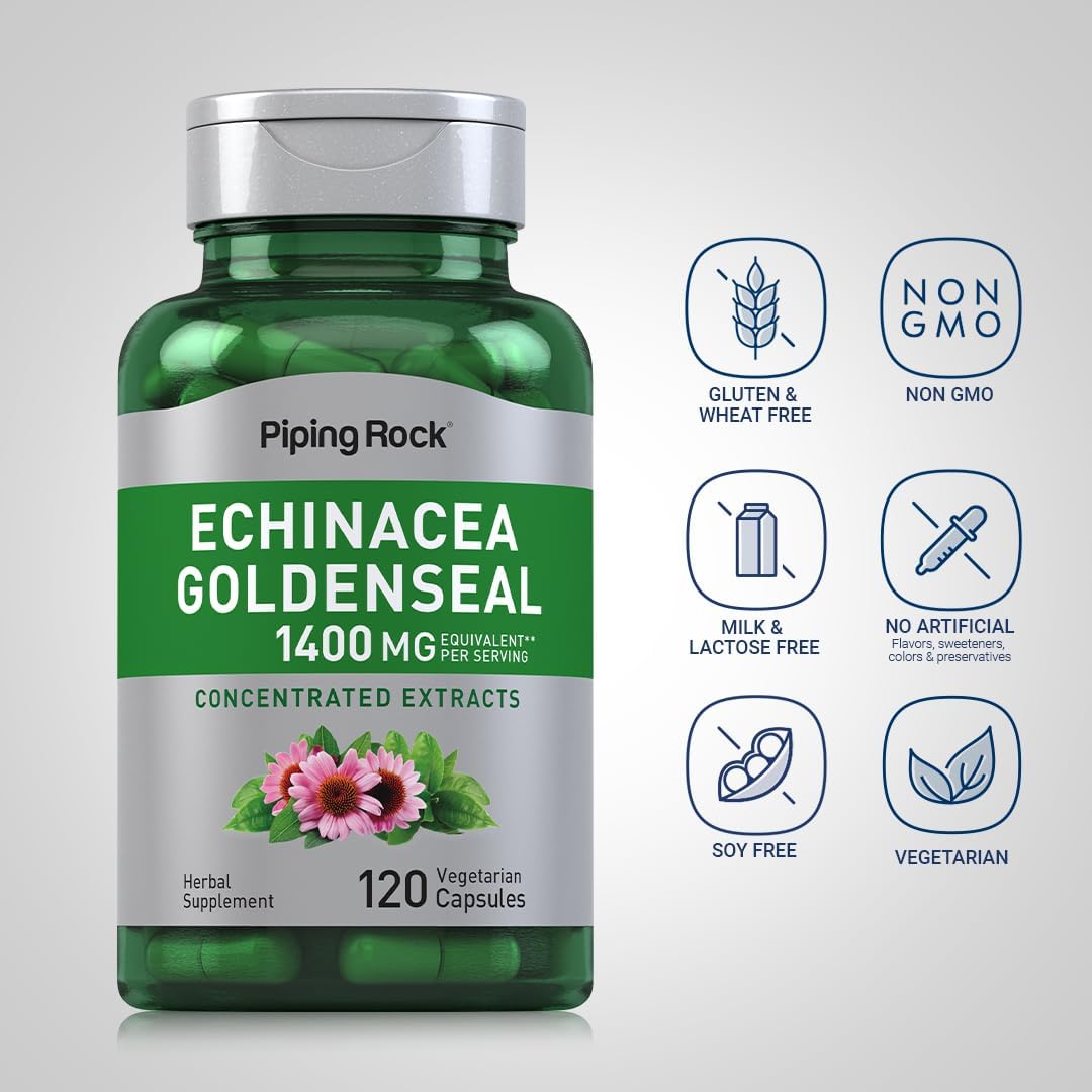 Piping Rock Echinacea Goldenseal Capsules | 120 Count | Concentrated Extract Supplement | Vegetarian, Non-GMO & Gluten Free Formula