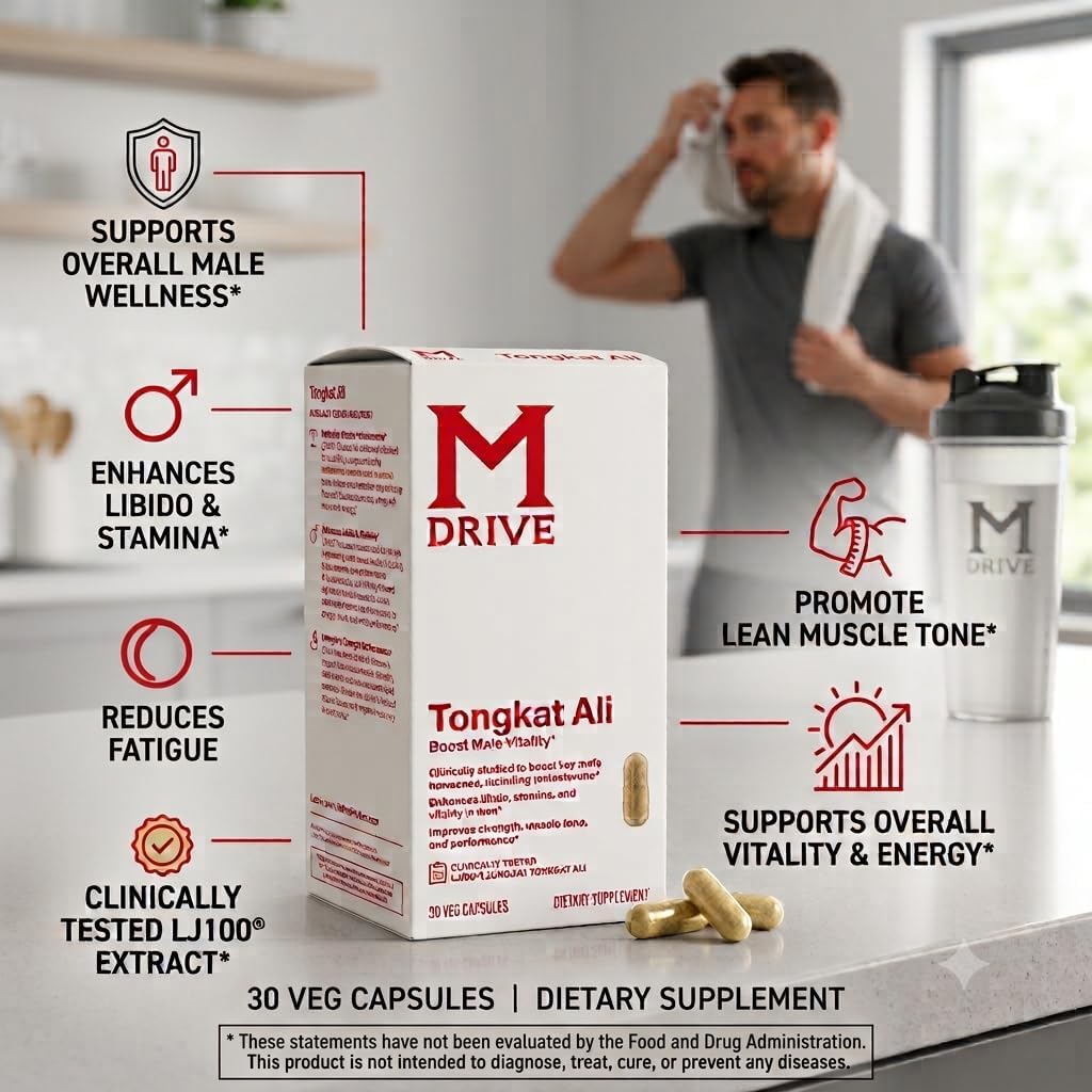 Mdrive Tongkat Ali LJ100 Longjack Mens Supplement 30 Veg Capsules | Boost Vitality Hormone Support Eurycoma Longifolia Extract Enhance Libido Stamina Muscle Tone Performance Non GMO Vegan