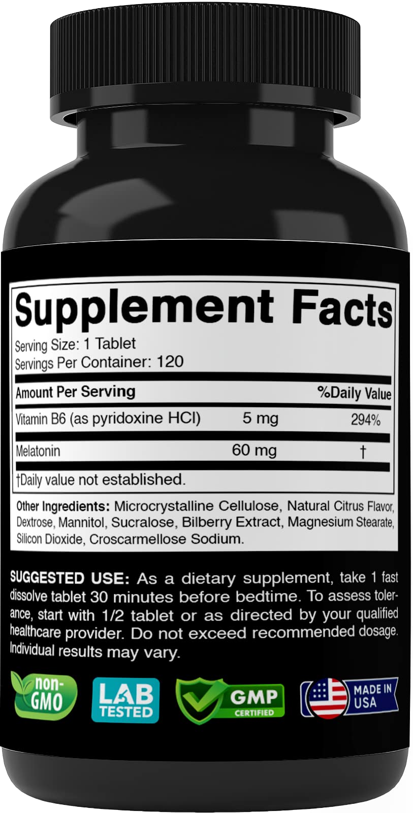Vitabod Melatonin 20 mg Fast Dissolve Tablets with Vitamin B6, 240 Ct | Natural Berry Flavor, Sleep Support*, Non-GMO, Gluten Free, Made in USA