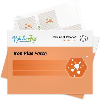 PatchAid Iron Plus Topical Patch | 50mg Iron with C & A (Beta-Carotene) for Energy Support, Non-Constipating Formula, 8-Hour Wear & Slow Release, 30 Day Supply