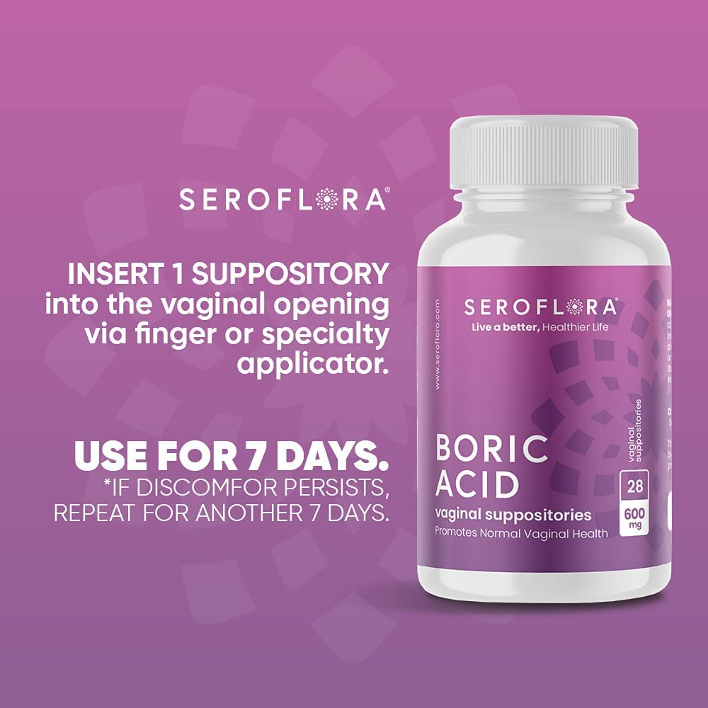 Seroflora Boric Acid Vaginal Suppositories 600 mg 28 Capsules - Boric Acid Pills for Women