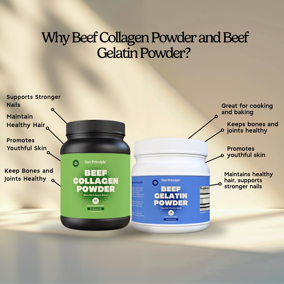 Zen Principle® Collagen + Gelatin Bundle – Support Healthy Joints, Glowing Skin & Strong Hair. Grass Fed, Pasture Raised, Unflavored Protein Powder for Bone, Tendon & Muscle Recovery