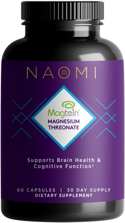 NAOMI Magtein® Magnesium L-Threonate 2000mg - Supports Healthy Cognitive Function, Working Memory & Focus - Patented MIT-Developed Formula, Brain Magnesium Support, Non-GMO, Vegan, 30-Day Supply