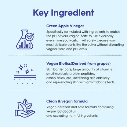 Suiskin Green Apple Vinegar Feminine Wash | Removes odor, pH balanced with Vegan Probiotics, Fragrance-free