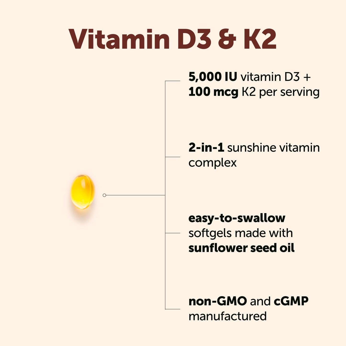 Micro Ingredients Vitamin D3 5,000 IU + K2 MK-7 100 mcg, 300 Softgels | 2-in-1 Vitamins D & K Complex | Extra Strength, Easy to Swallow, Non-GMO, Gluten Free