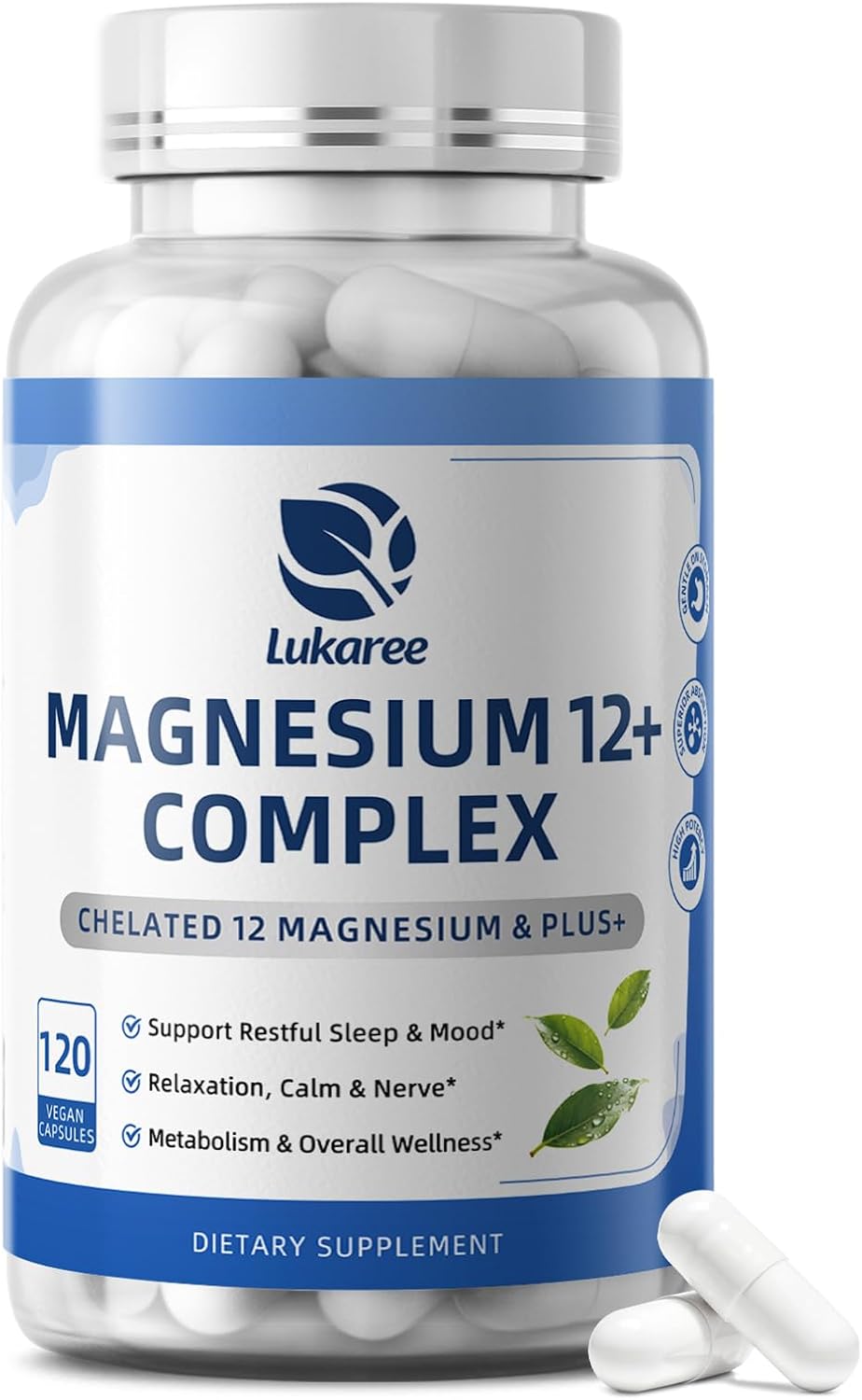 Magnesium Complex Supplement -12 Forms of Glycinate, Citrate, B6 & More | Chelated Formula Plus Ashwagandha,Lithium Orotate - Support for Sleep, Muscle & Nerves*- Men & Women Capsules- Non-GMO-120 Ct